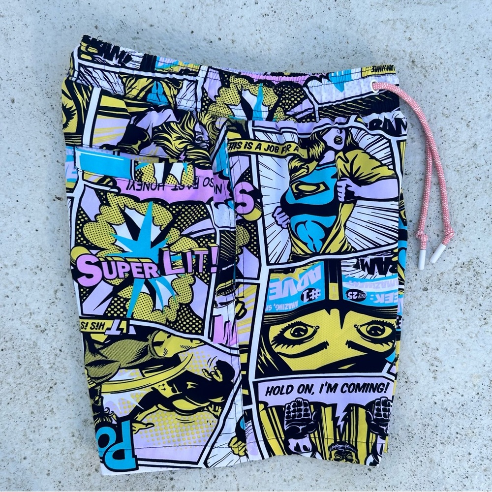 Oh Snap! Men’s Comic Strip Boardshorts | By Drill Clothing Co. | Size Small